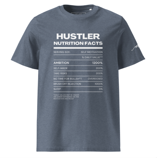 Men's Major Figures-Hustler Nutrition Organic Cotton T-Shirt-Dark Heather Blue