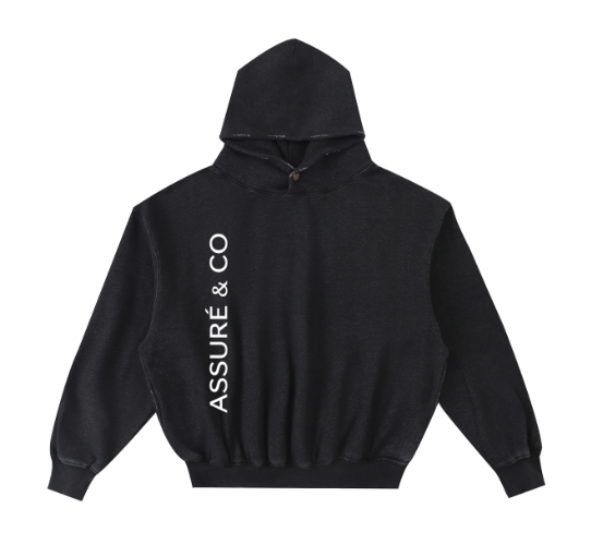 ASSURE & CO Men’s Frayed Black Button Heavyweight Hoodie