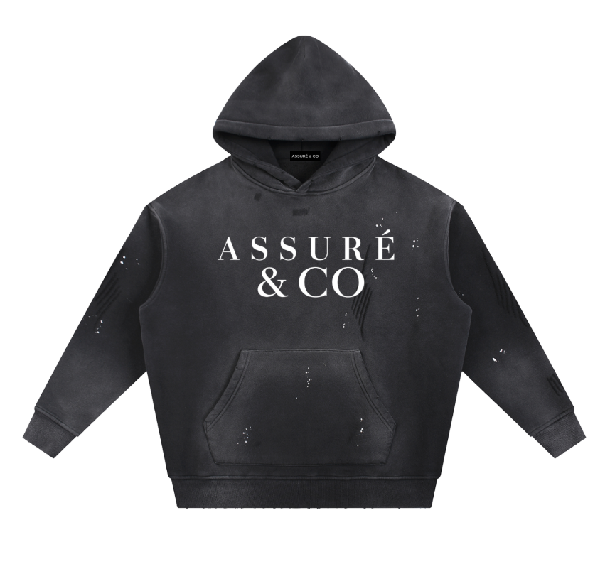 ASSURÉ & CO Vintage Washed Frayed Men's Heavyweight Hoodie