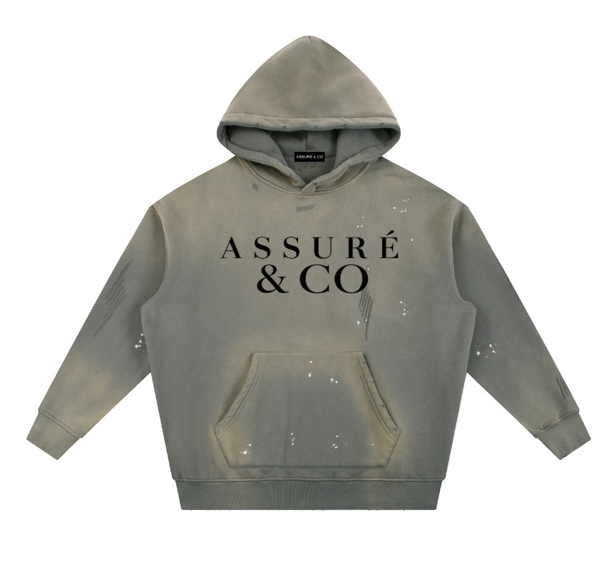 ASSURÉ & CO Vintage Washed Frayed Men's Heavyweight Hoodie
