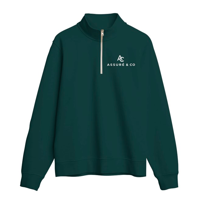 ASSURÉ & CO Men's Organic Embroidery Signature French Terry Heavyweight Quarter Zip